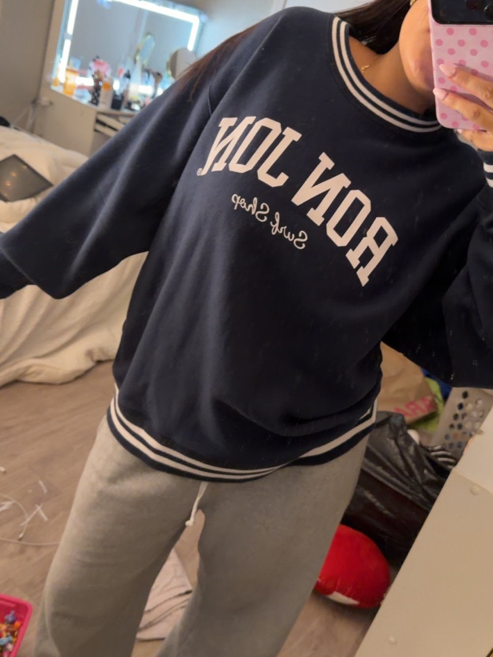 Ron Jon Navy Blue Crewneck Sweatshirt with White Lettering